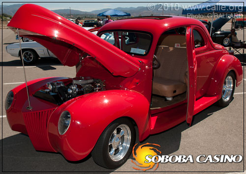Customized 1939 Ford coupe red silver mag wheels