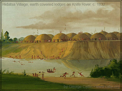 HIDATSA EARTH COVERED LODGES KNIFE RIVER PAINTING